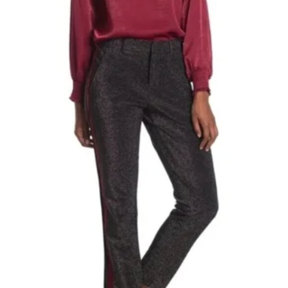 NWT Scotch & Soda Maison Black Red Wine Side Stripe Metallic Glitter Pant Size S - Picture 10 of 14